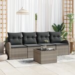 Ensemble de Canapé de Jardin de 5 Pièces avec Coussins Gris Poly Rattan
