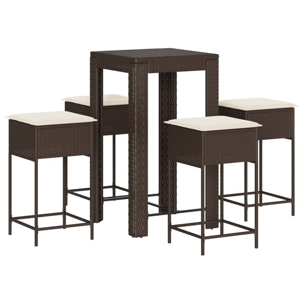 vidaXL Ensemble de bar de jardin avec coussins 5 Pièces marron poly rotin