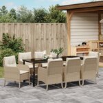 vidaXL Ensemble de salle à manger de jardin 9 pièces avec coussins beige en poly rattan