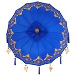 vidaXL Parasol avec Base Bleu et Marron 250 cm Coton et bois