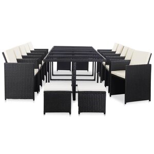 Salon de jardin meuble d'extérieur ensemble de mobilier 15 pièces avec coussins résine tressée noir 02_0015875