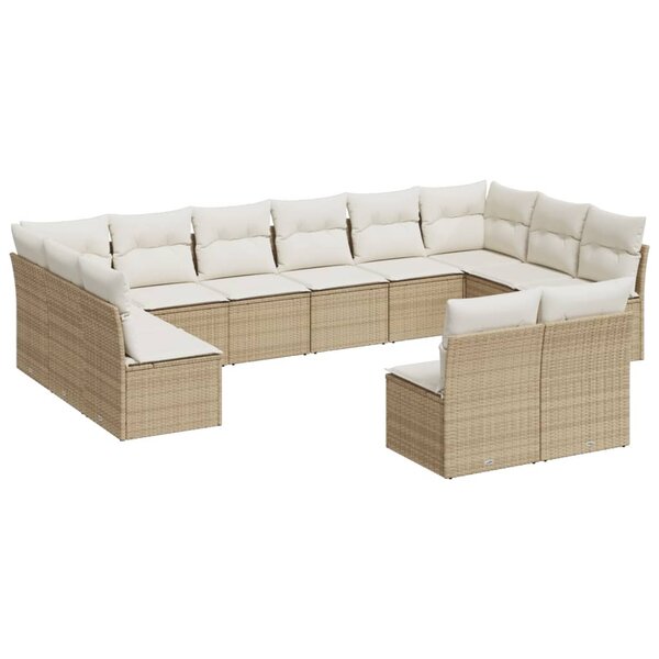 vidaXL Salon de jardin avec coussins 12 Pièces beige résine tressée