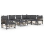 vidaXL Salon de jardin 8 Pièces avec coussins anthracite résine tressée