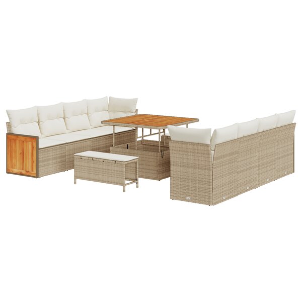 vidaXL Ensemble de Sofa de Jardin 11 Pièces avec Coussins Beige Poly Rattan Acacia