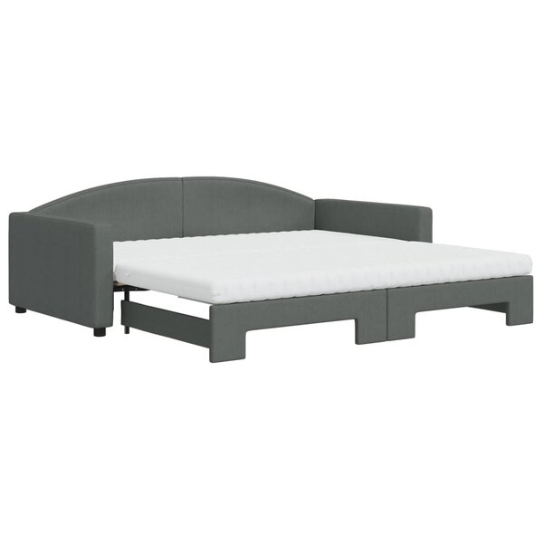 vidaXL Lit de jour avec gigogne et matelas gris foncé 100x200 cm tissu