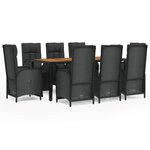vidaXL Mobilier à dîner de jardin 9Pièces et coussins noir résine tressée