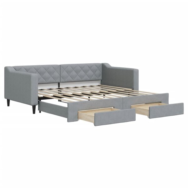 vidaXL Lit de jour avec gigogne et tiroirs gris clair 90x190 cm tissu