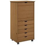 vidaXL Cabinet roulant 53 x 39 x 103 cm Bois de Pin Massif Marron miel
