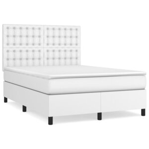 vidaXL Sommier à lattes de lit avec matelas Blanc 140x190cm Similicuir