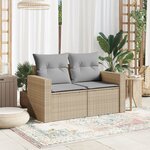 vidaXL Canapé de jardin avec coussins 2 places beige résine tressée