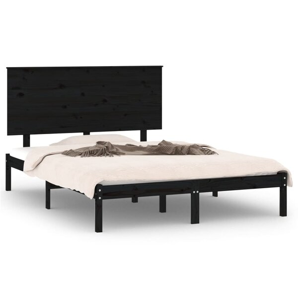 vidaXL Cadre de lit Noir Bois de pin massif 140x190 cm