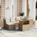 vidaXL Salon de jardin avec coussins 7 Pièces beige résine tressée
