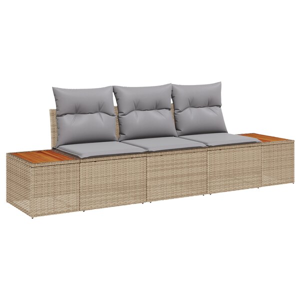 vidaXL Ensemble de Canapé de Jardin 3 Pièces avec Coussins Beige Poly Rattan Acacia