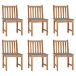 vidaXL Chaises de jardin lot de 6 avec coussins Bois de teck massif
