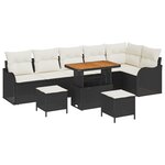 Ensemble de Sofa de Jardin vidaXL à 9 pièces avec Coussins Noir Rattan Poly Acacia