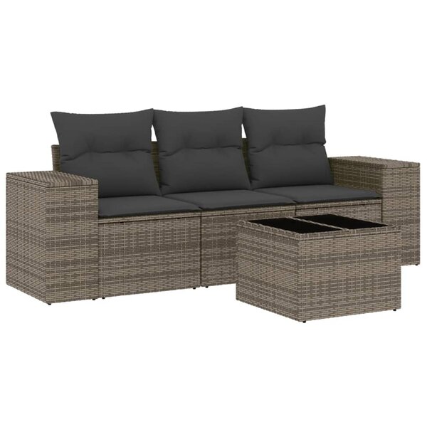 vidaXL Salon de jardin 4 Pièces avec coussins gris résine tressée