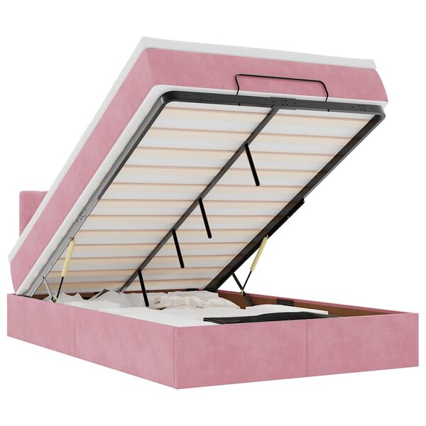 vidaXL Lit ottoman avec matelas et LED rose 120x190 cm velours