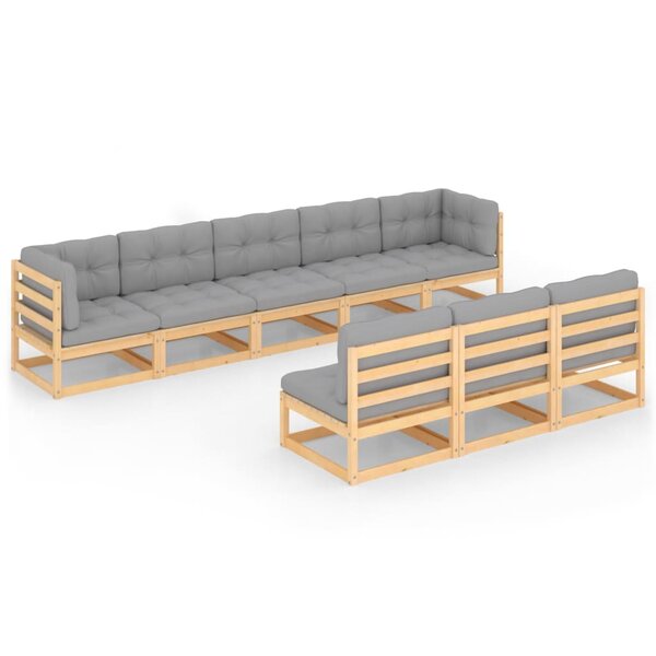 vidaXL Salon de jardin 8 Pièces avec coussins Bois de pin massif