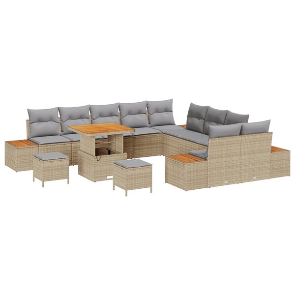 Ensemble de canapé 13 pièces vidaXL avec coussins Beige poly rattan acacia