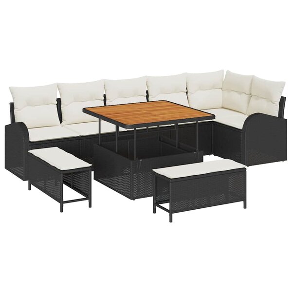 vidaXL Ensemble de canapé de jardin avec coussin 9 Pièces Noir et Crème