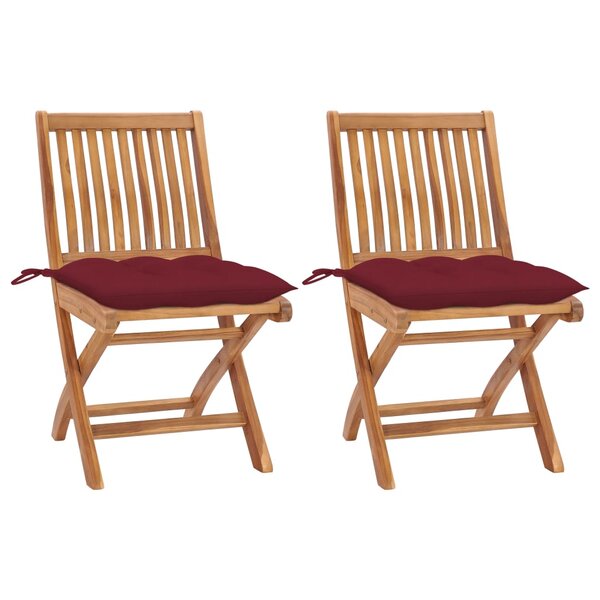 vidaXL Chaises de jardin lot de 2 coussins rouge bordeaux Teck massif