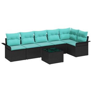 vidaXL Ensemble de canapé de jardin avec coussin 7 Pièces Noir polyrotin