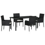 vidaXL Ensemble de Salle à Manger de Jardin 5 Pièces avec Coussins Noir Rattan