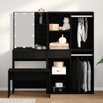 Ensemble de table de maquillage vidaXL avec LED en chêne noir en bois d'ingénierie