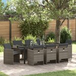 vidaXL Ensemble de repas de jardin de 9 pièces avec coussins en poly rattan gris