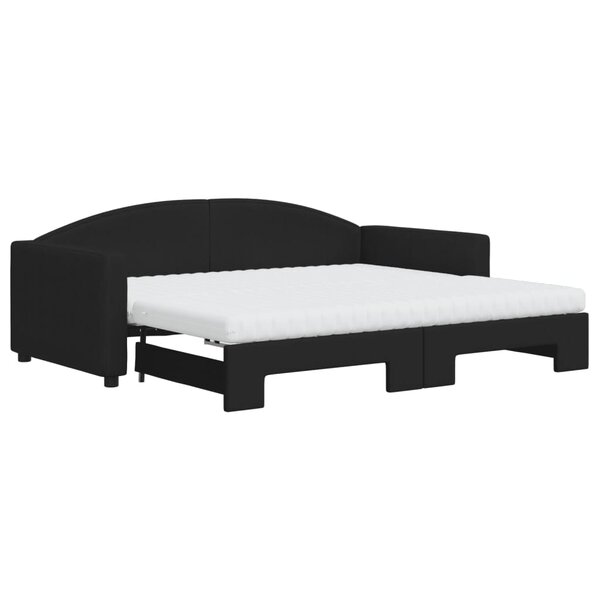 vidaXL Lit de jour avec gigogne et matelas noir 90x190 cm tissu