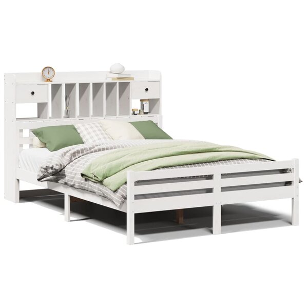 vidaXL Lit bibliothèque sans matelas blanc 140x200 cm bois pin massif