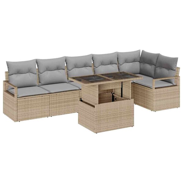 vidaXL Ensemble de canapé de jardin 7 Pièces Beige Poly rotin