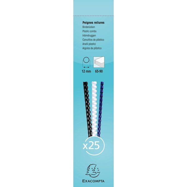 Boite 25 Reliures Spirales Plastique 12mm - Blanc - Exacompta