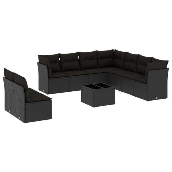 vidaXL Salon de jardin 10 Pièces avec coussins noir résine tressée