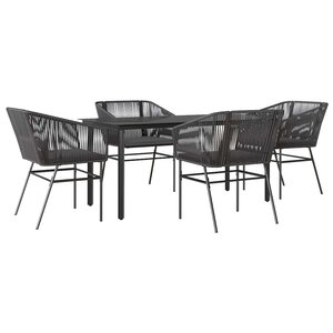 vidaXL Ensemble à manger de jardin et coussins 5 Pièces noir rotin verre