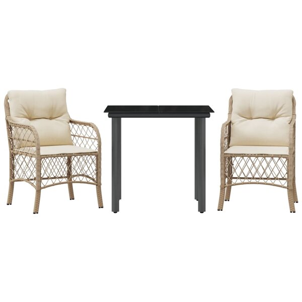 vidaXL Ensemble de bistro 3 Pièces avec coussins beige résine tressée