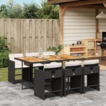 vidaXL Ensemble à manger de jardin coussins 7Pièces Noir Résine tressée