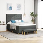 vidaXL Lit à ressort avec matelas et banc Gris foncé 140x200 cm Tissu