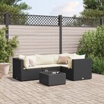 vidaXL Salon de jardin 5 Pièces avec coussins Noir Résine tressée