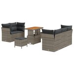 Ensemble de Canapé de Jardin avec Coussins 8 pièces vidaXL Gris Poly Rattan Acacia