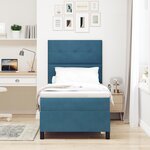 Lit Box Spring vidaXL avec Matelas & LED Bleu Foncé 90x200 cm Velours