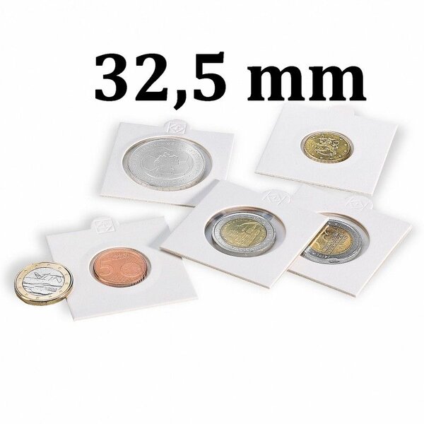 Cadres cartonnés autocollant pour monnaies jusqu'à 32 5mm. Paquet - 25 étuis