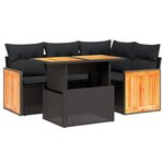 vidaXL Salon de jardin 5 Pièces avec coussins noir résine tressée