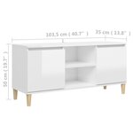 vidaXL Meuble TV avec pieds en bois Blanc brillant 103 5x35x50 cm