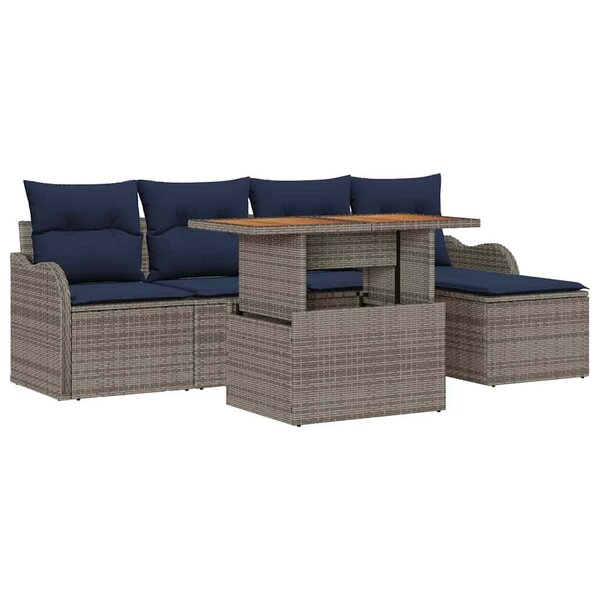 vidaXL Ensemble de canapé de jardin 6 Pièces Gris et bleu marine