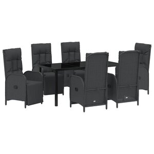vidaXL Ensemble de salle à manger pour jardin 7 Pièces Noir polyrotin