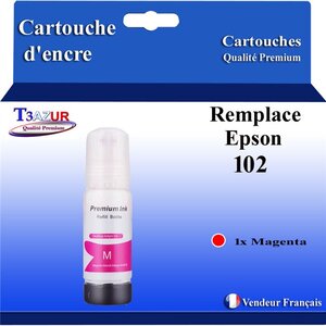 T3AZUR - Recharge compatible avec Epson EcoTank ET-3750  ET-3850  ET-4750  ET-4850  ET-4856  102 - Magenta