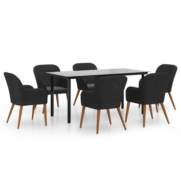vidaXL Ensemble à manger de jardin avec coussins 7 Pièces Noir
