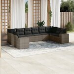 vidaXL Salon de jardin avec coussins 10 Pièces gris résine tressée