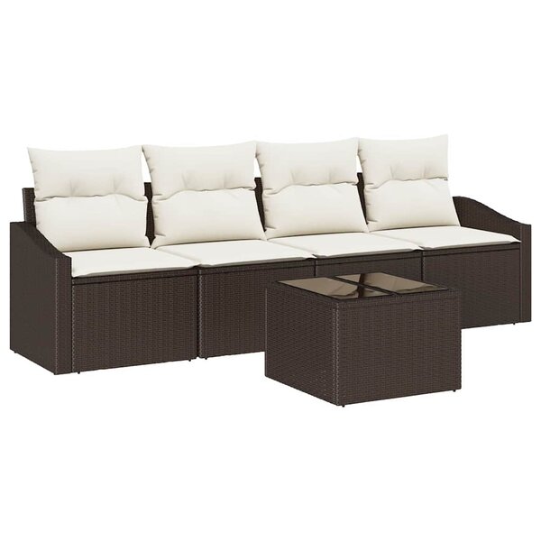 vidaXL Ensemble de canapé de jardin avec coussin 5 Pièces Marron  Crème
